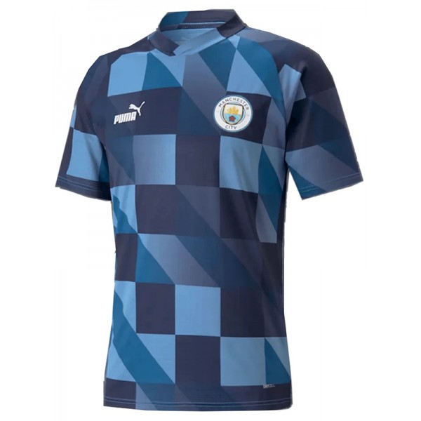 Manchester City pre-match jersey soccer uniform men's blue football kit top sports shirt 2023-2024